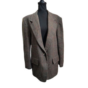 Women's Brown Wool Blend Plaid Blazer